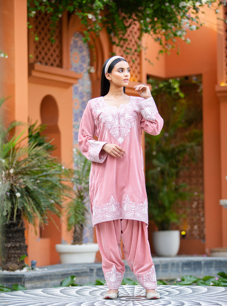 Blushing Blossom phiran set  Baby Pink
