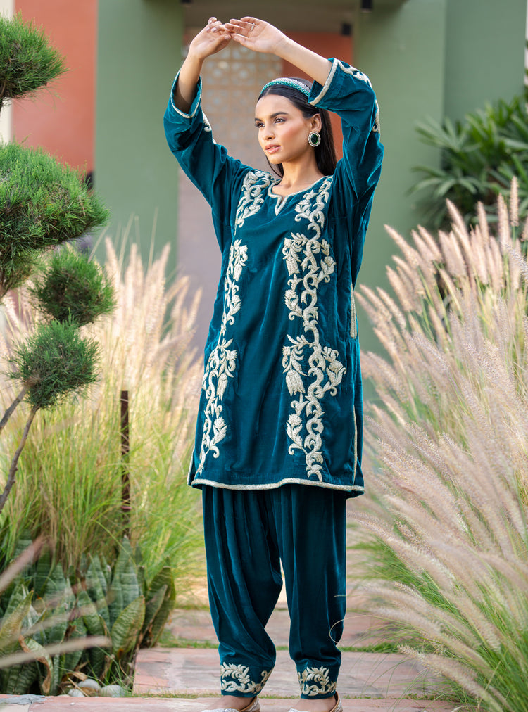 Enchanted Emerald - Velvet Phiran ,Velvet Salwar