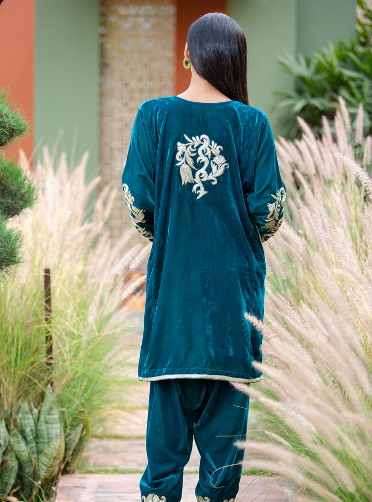 Enchanted Emerald - Velvet Phiran ,Velvet Salwar