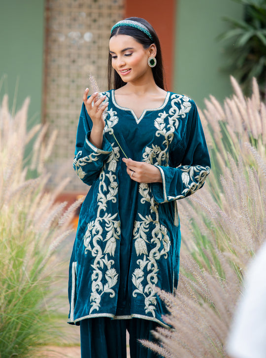 Enchanted Emerald - Velvet Phiran ,Velvet Salwar