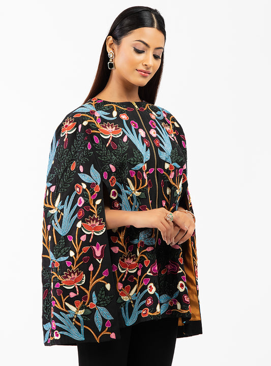 MIDNIGHT BLOOM SILK CAPE