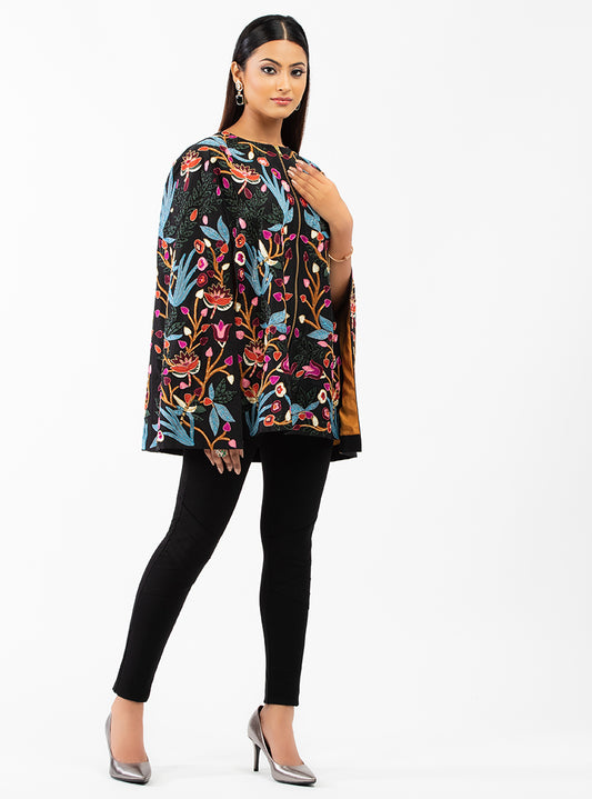 MIDNIGHT BLOOM SILK CAPE