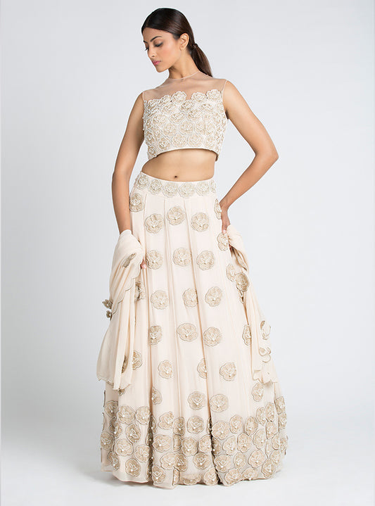 Beige Bloom Lehenga Set